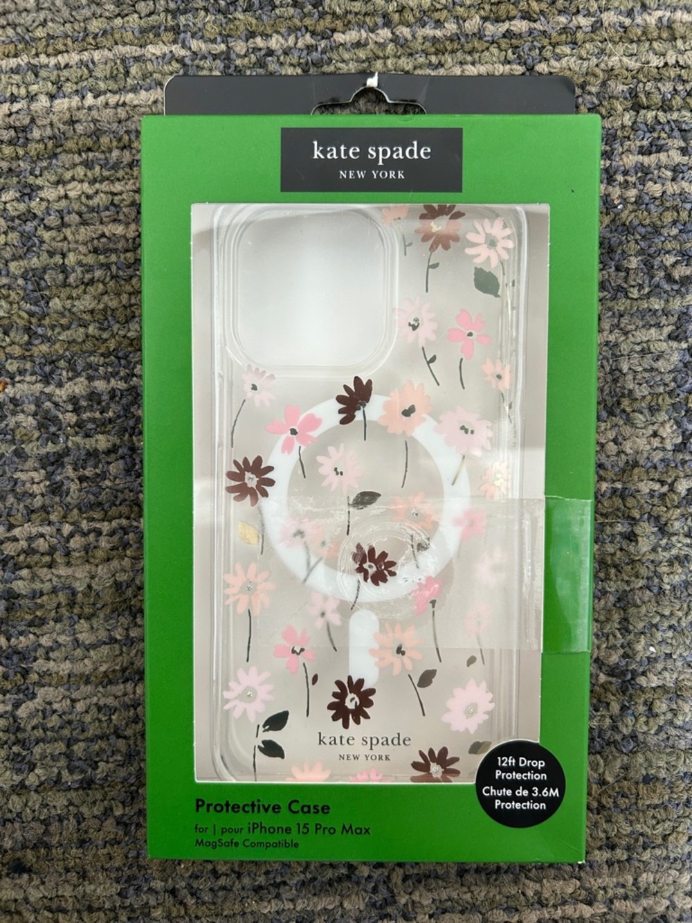 kate spade Clear Floral iPhone 15 Pro Max Case - Pink flowers & rhinestones